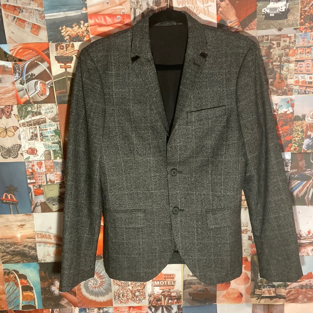 H&M Men’s Gray Slim Fit Blazer with elbow patches Size 34R